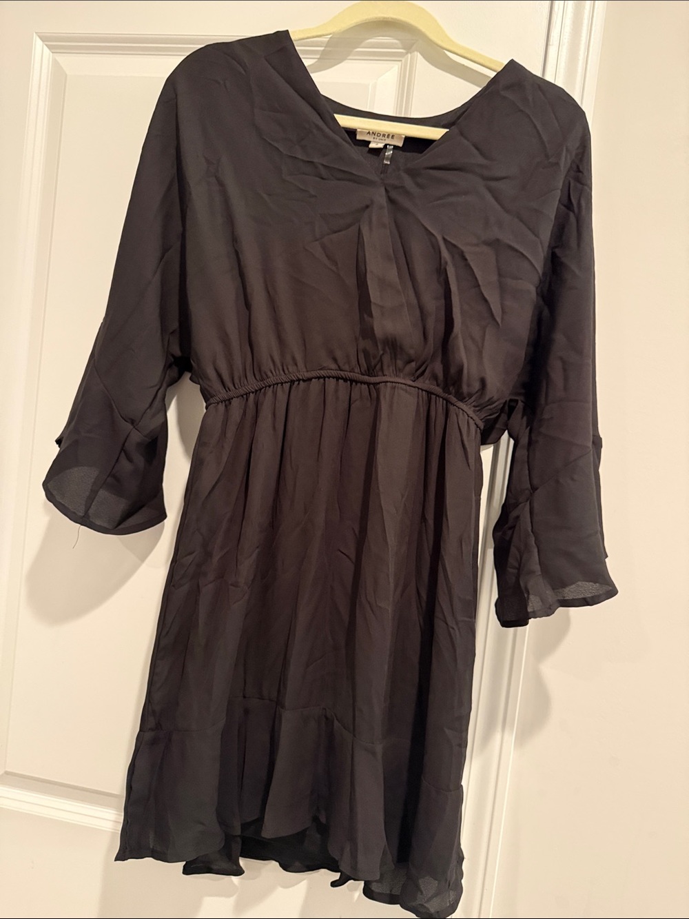 Andree Black Mini Chiffon Empire-Waist Dress
